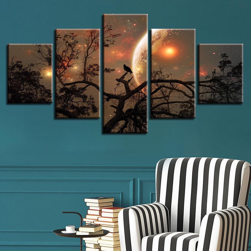 Dark Tree Moon Space Movie Canvas Wall Art