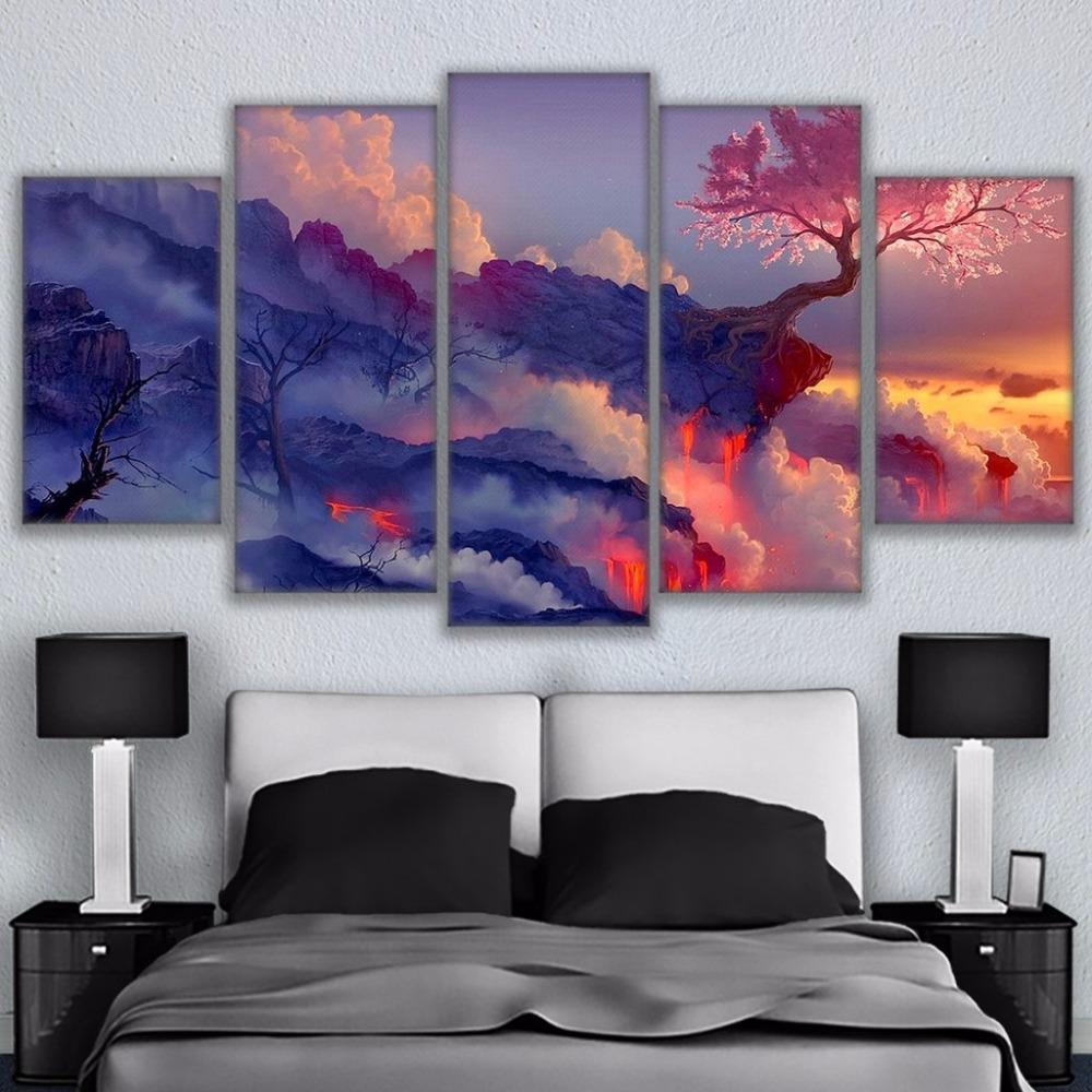 Darkness Into Light Blossoms Cherry Tree In Lava Volcano Nature Canvas Wall Art