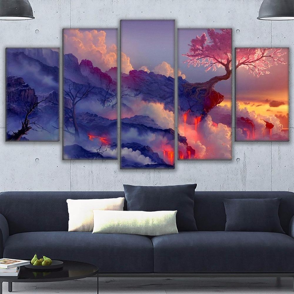 Darkness Into Light Blossoms Cherry Tree In Lava Volcano Nature Canvas Wall Art