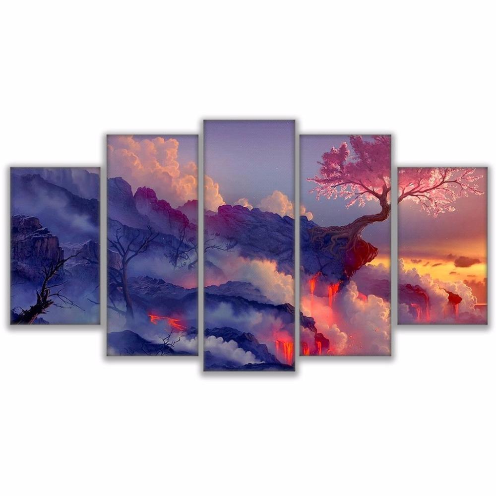 Darkness Into Light Blossoms Cherry Tree In Lava Volcano Nature Canvas Wall Art