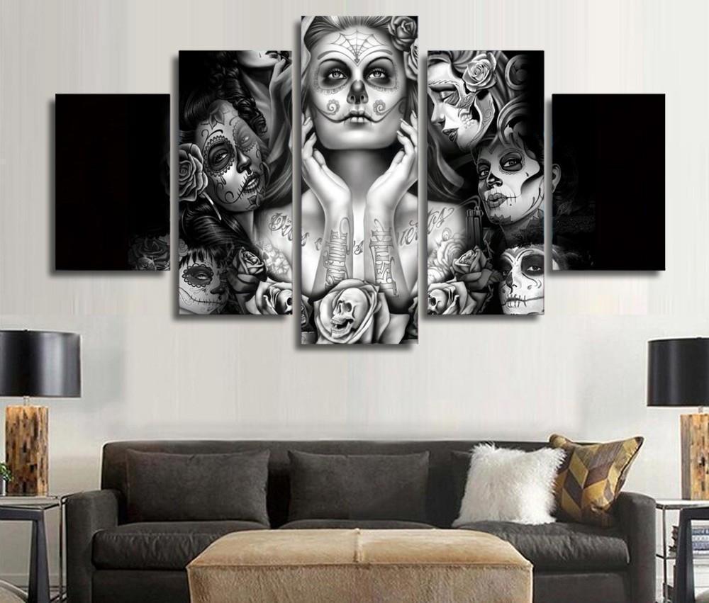 Day Of The Dead Face Ladies Movie Canvas Wall Art
