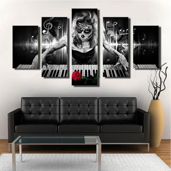 Day Of The Dead Face Piano Rose Movie Canvas Wall Art