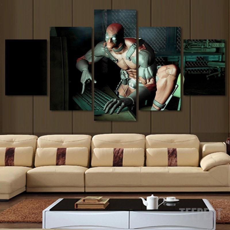 Deadpool And Computer Marvel Canvas Wall Art