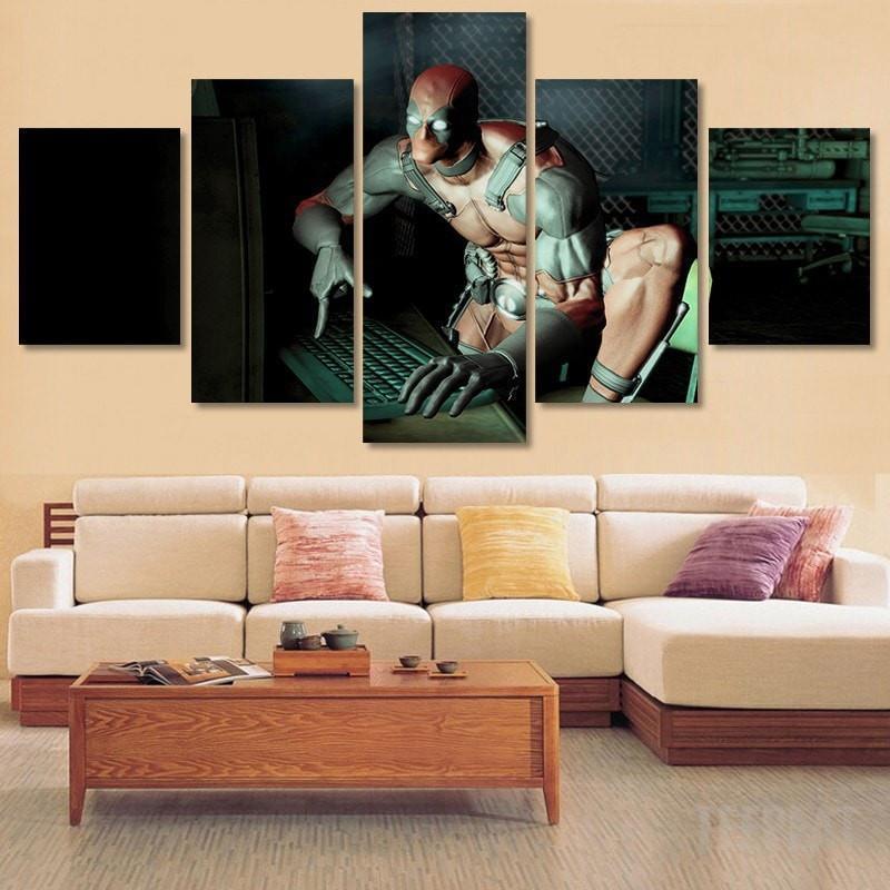 Deadpool And Computer Marvel Canvas Wall Art