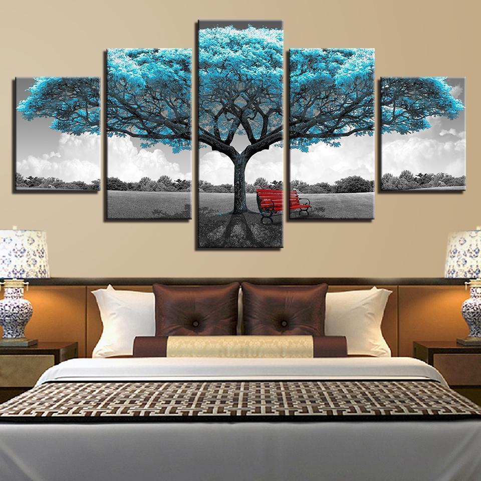 Decor Blue Big Tree Rchair Abstract Landscape Nature Canvas Wall Art