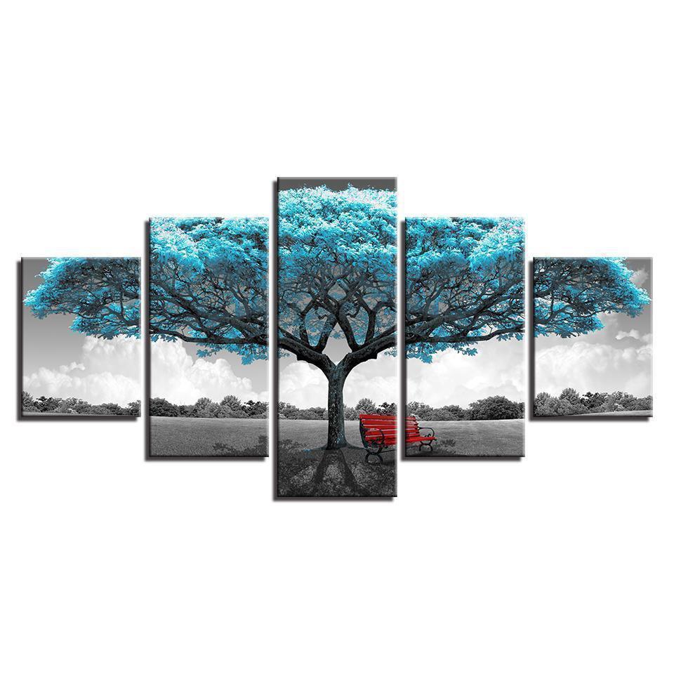 Decor Blue Big Tree Rchair Abstract Landscape Nature Canvas Wall Art