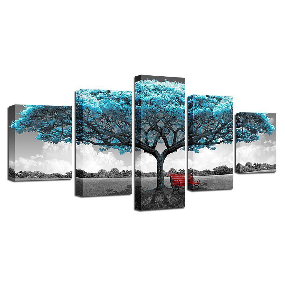 Decor Blue Big Tree Rchair Abstract Landscape Nature Canvas Wall Art