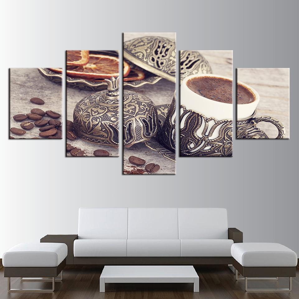 Decor Coffee Bean And Coffee Cup Kitchen Nature Canvas Wall Art