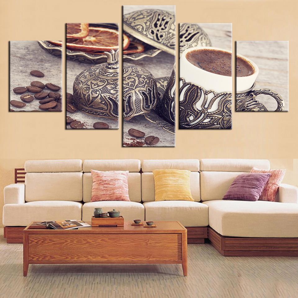 Decor Coffee Bean And Coffee Cup Kitchen Nature Canvas Wall Art