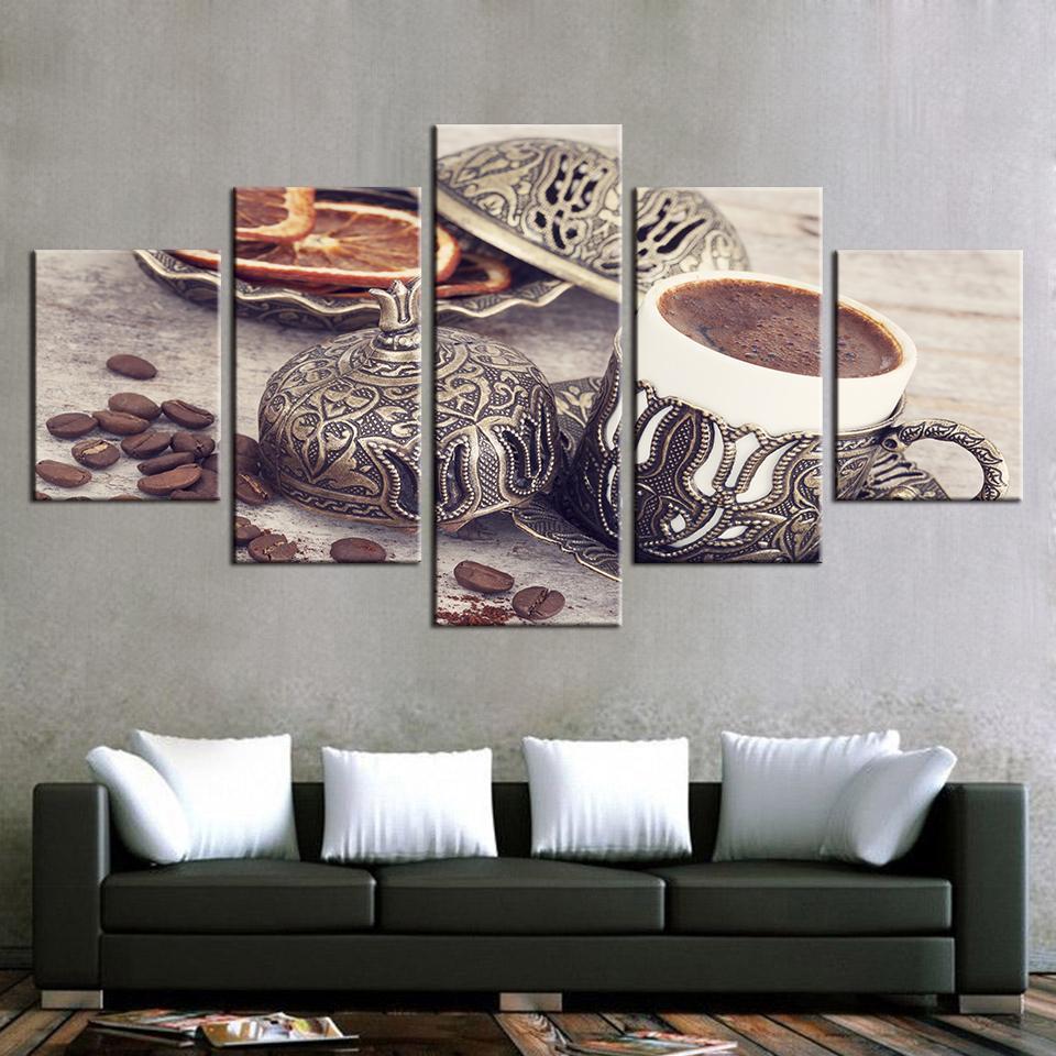 Decor Coffee Bean And Coffee Cup Kitchen Nature Canvas Wall Art
