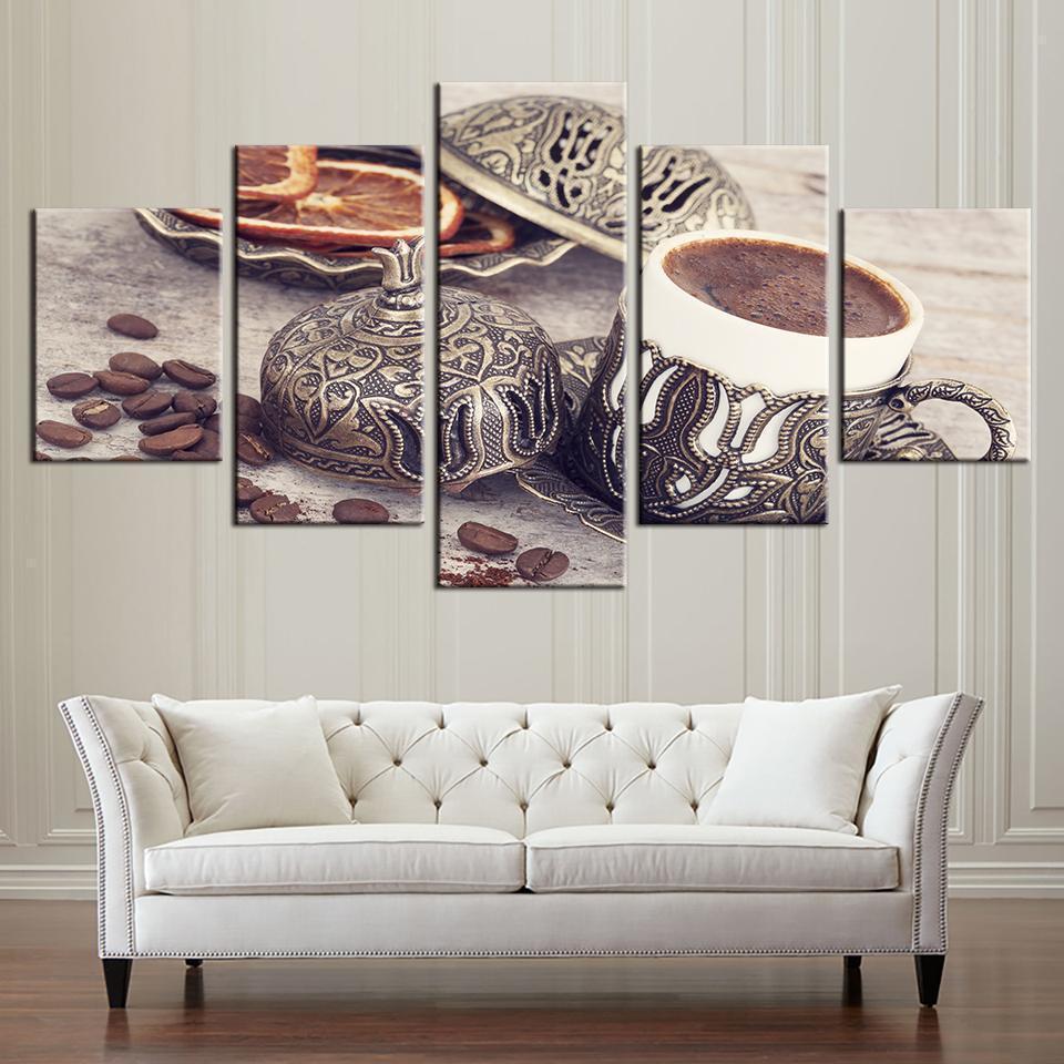 Decor Coffee Bean And Coffee Cup Kitchen Nature Canvas Wall Art