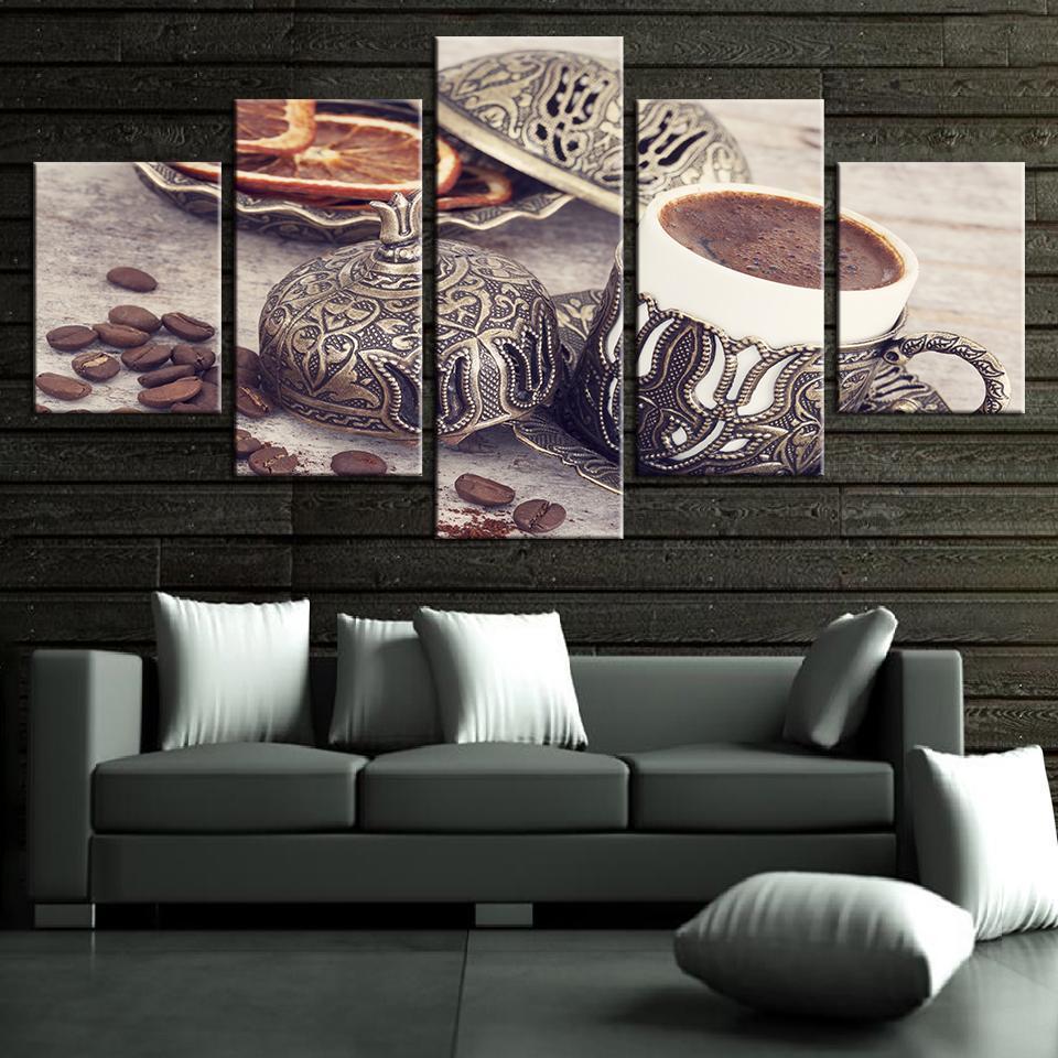 Decor Coffee Bean And Coffee Cup Kitchen Nature Canvas Wall Art