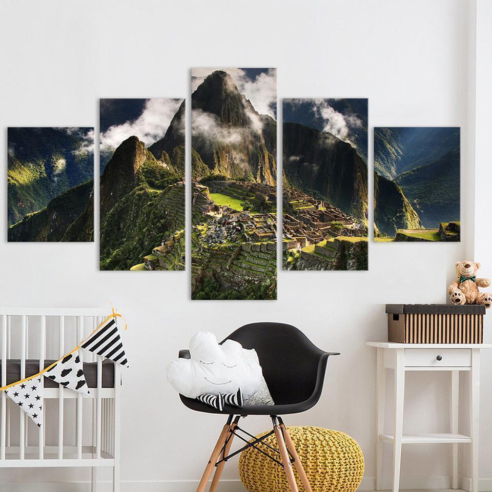 Decor Machu Picchu Peru Mountains Clouds Hills Landscape Nature Canvas Wall Art