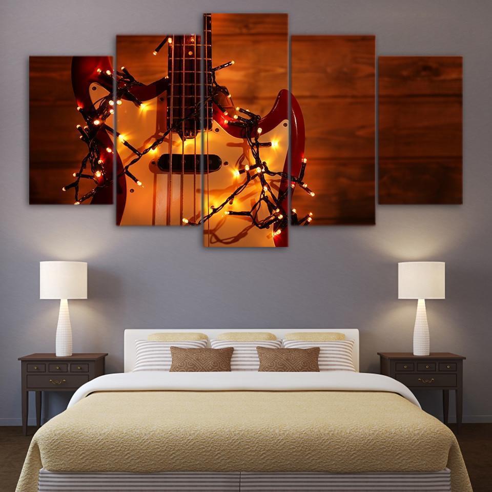 Decorated Guitar Music Canvas Wall Art