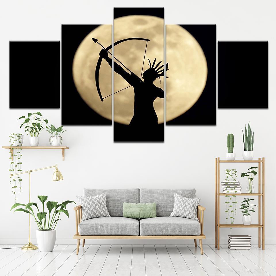 Decoration American Indian Archery Moon Night Scene Art Army Canvas Wall Art