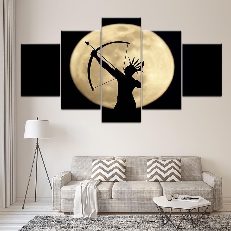 Decoration American Indian Archery Moon Night Scene Art Army Canvas Wall Art
