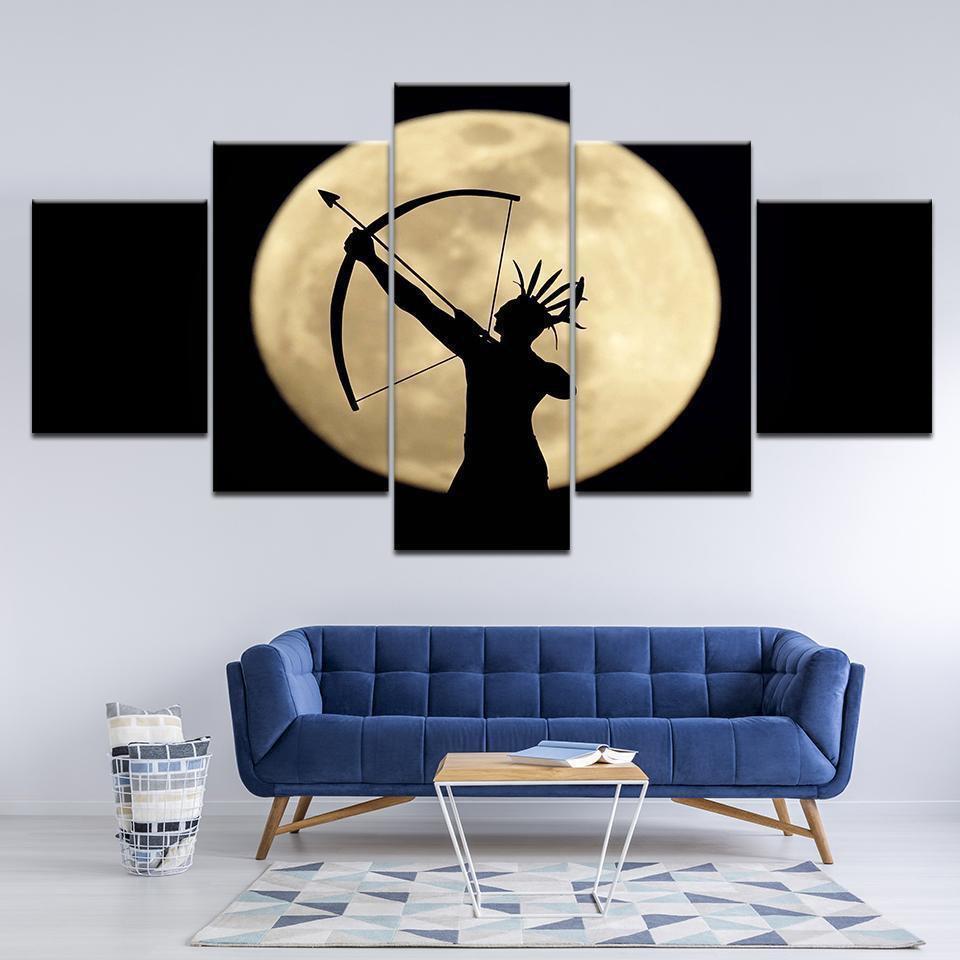 Decoration American Indian Archery Moon Night Scene Art Army Canvas Wall Art
