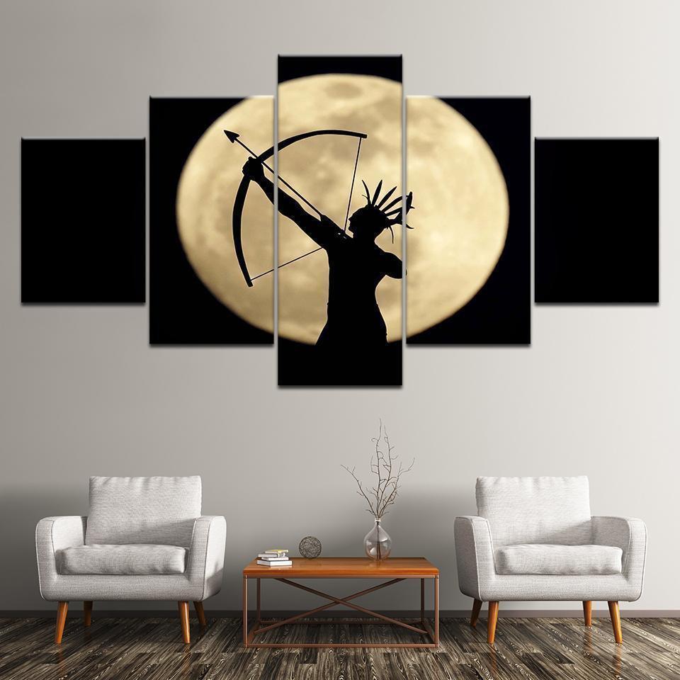 Decoration American Indian Archery Moon Night Scene Art Army Canvas Wall Art