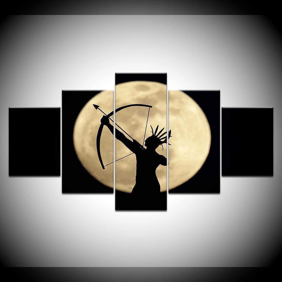 Decoration American Indian Archery Moon Night Scene Art Army Canvas Wall Art