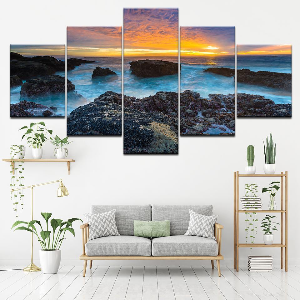 Decors Blue Sea Seaside Reef Sunset Seascape Nature Canvas Wall Art