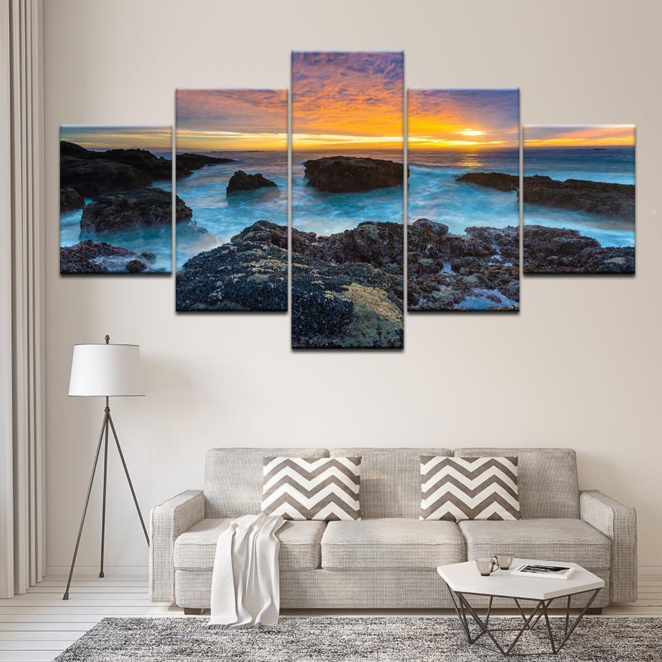 Decors Blue Sea Seaside Reef Sunset Seascape Nature Canvas Wall Art