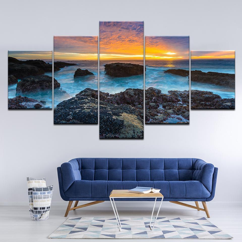 Decors Blue Sea Seaside Reef Sunset Seascape Nature Canvas Wall Art