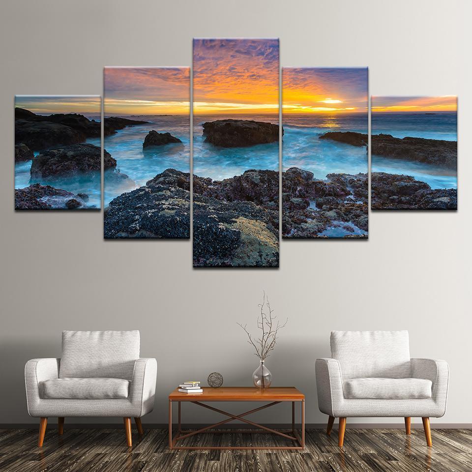 Decors Blue Sea Seaside Reef Sunset Seascape Nature Canvas Wall Art