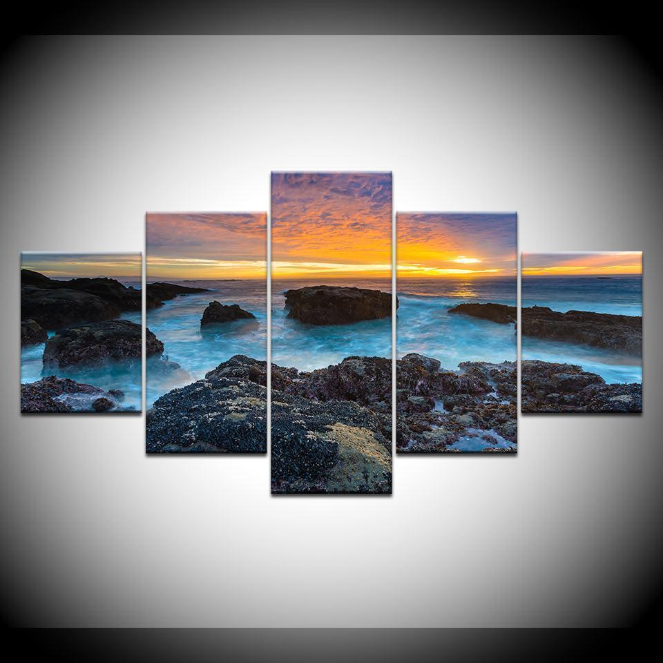 Decors Blue Sea Seaside Reef Sunset Seascape Nature Canvas Wall Art