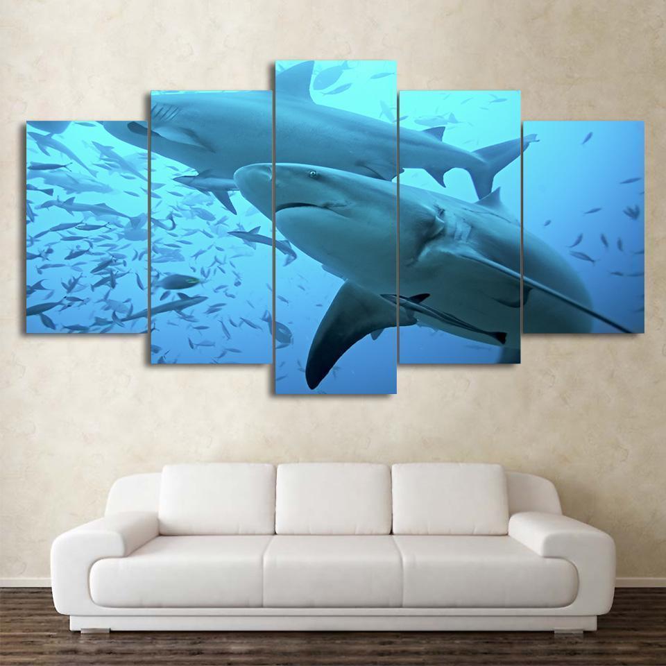 Deep Blue Ocean Painting Big Shark Ocean Canvas Wall Art