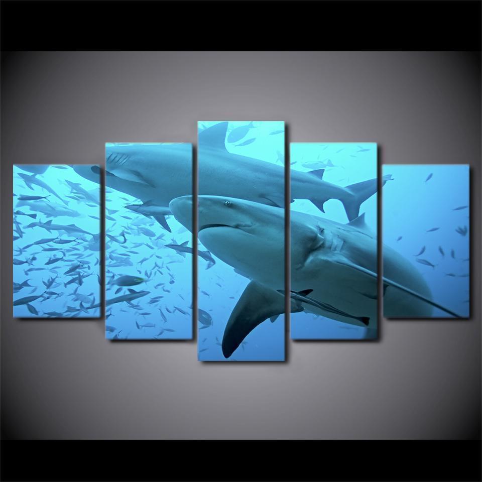 Deep Blue Ocean Painting Big Shark Ocean Canvas Wall Art