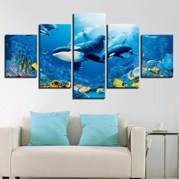 Deep Blue Ocean Whale Anime Canvas Wall Art