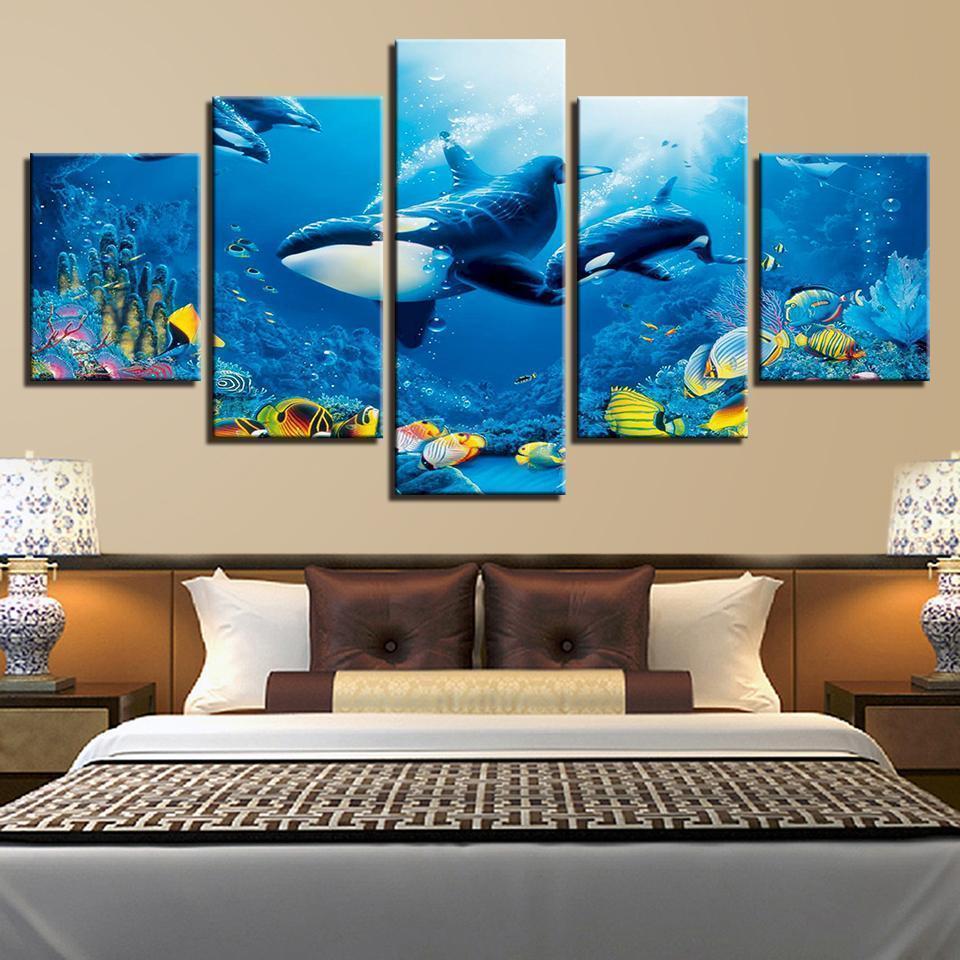 Deep Blue Ocean Whale Goldfish Animal Canvas Wall Art