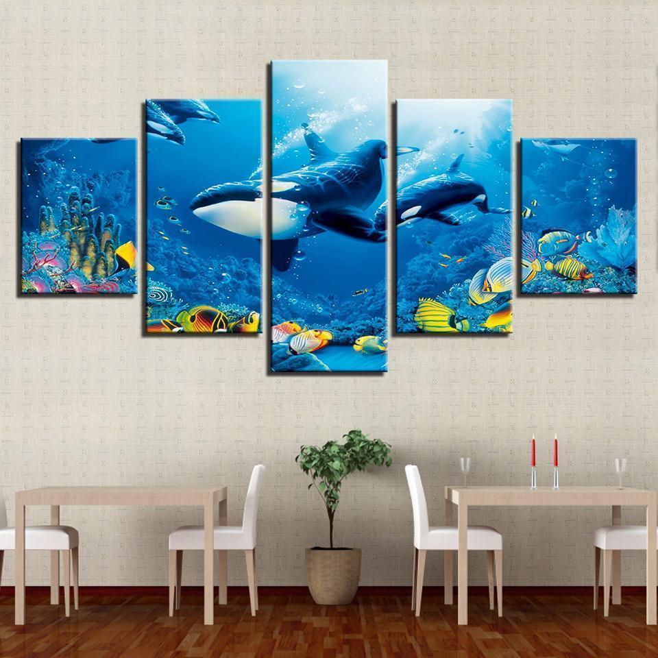 Deep Blue Ocean Whale Goldfish Animal Canvas Wall Art