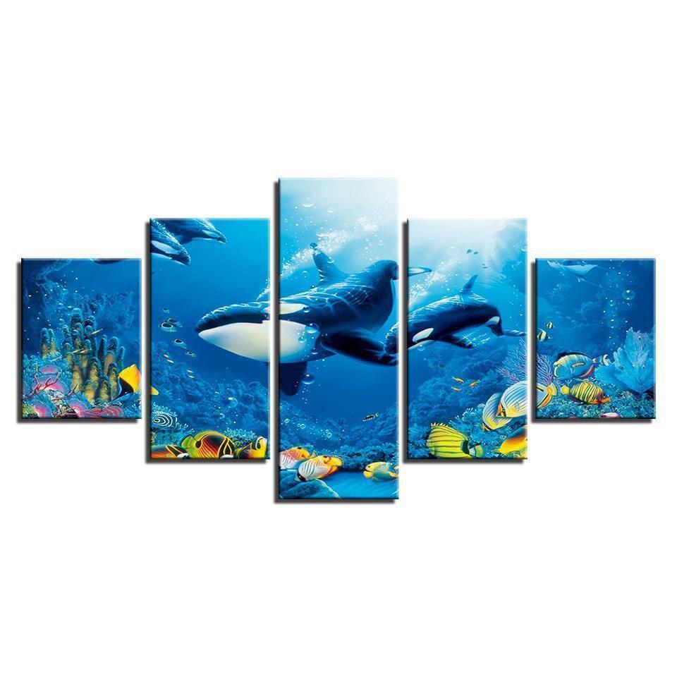 Deep Blue Ocean Whale Goldfish Animal Canvas Wall Art