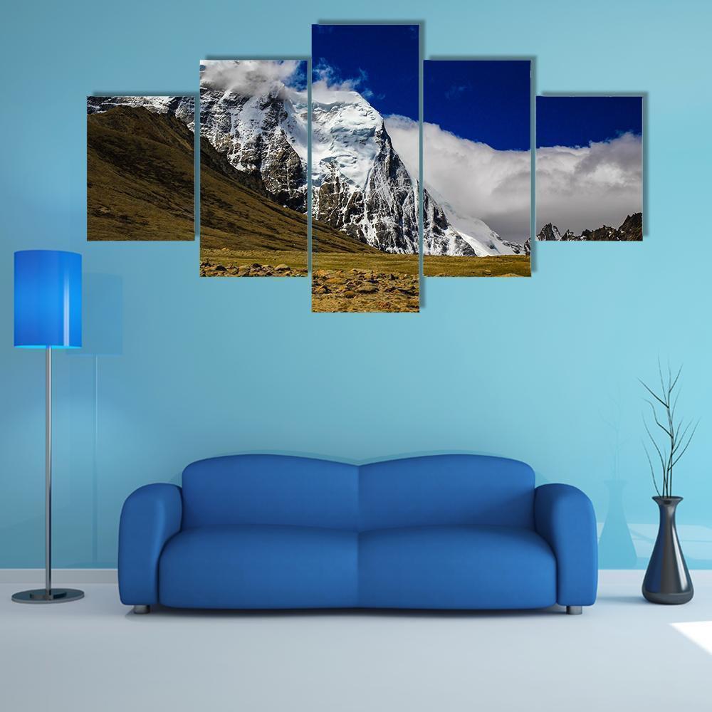 Deep Blue Sky And Ice Capped Peaks Of Himalayan Mountain Nature Canvas Wall Art
