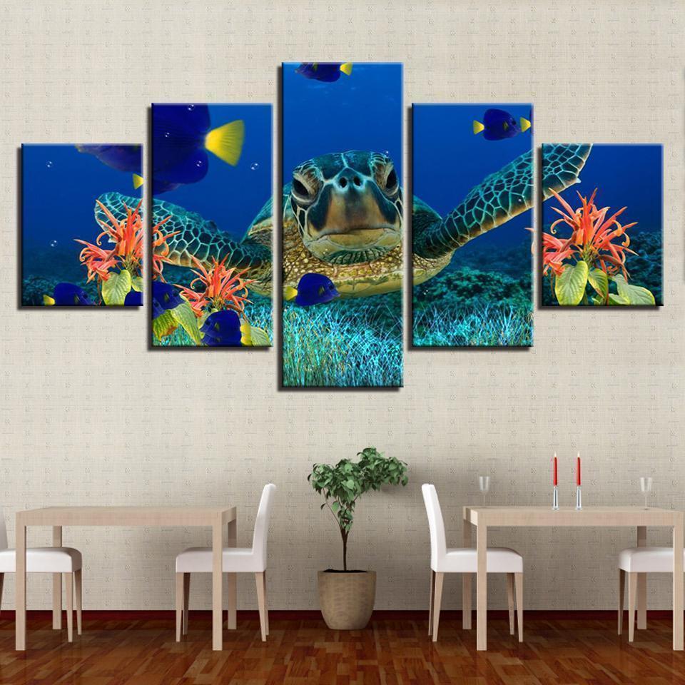 Deep Sea Turtles Coral Fish Seascape Goldfish Animal Canvas Wall Art