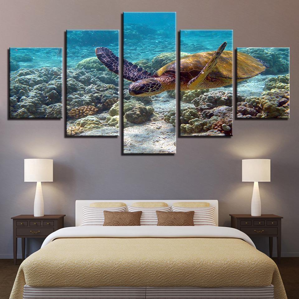 Deep Sea Turtles Swimming Seascape Animal Canvas Wall Art