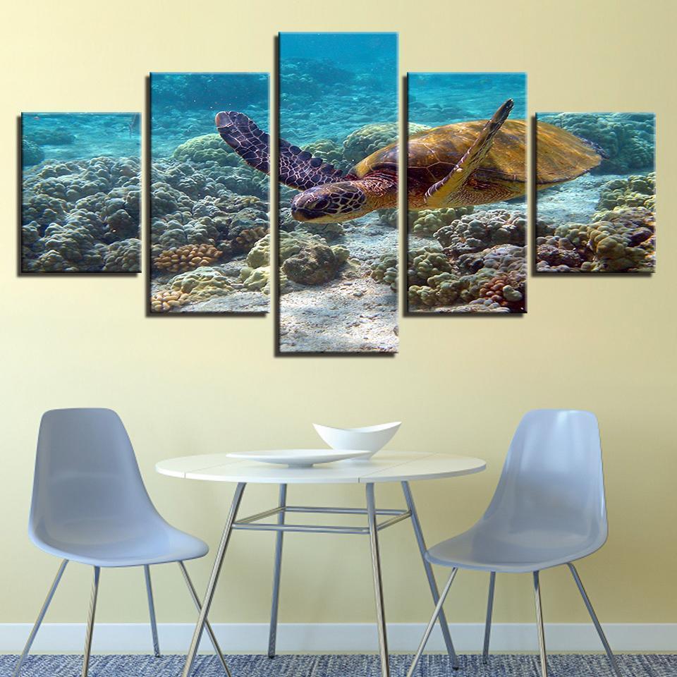 Deep Sea Turtles Swimming Seascape Animal Canvas Wall Art