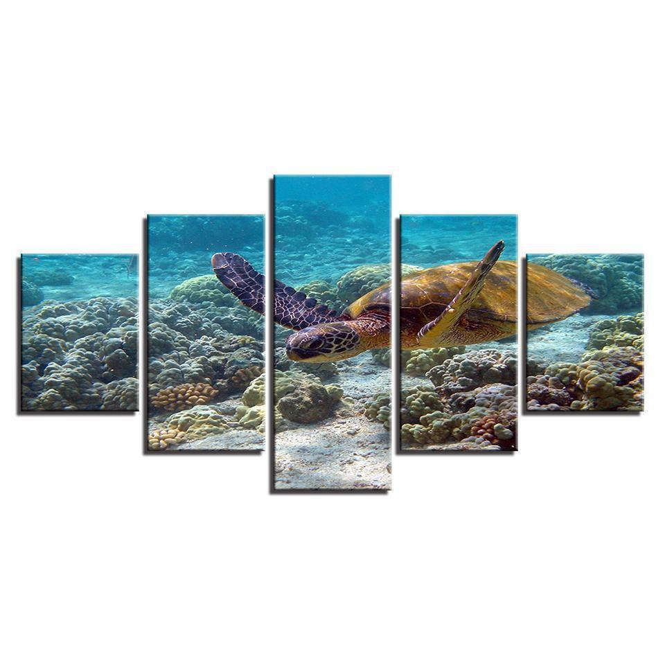 Deep Sea Turtles Swimming Seascape Animal Canvas Wall Art