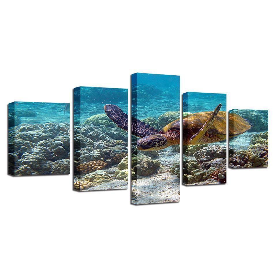 Deep Sea Turtles Swimming Seascape Animal Canvas Wall Art