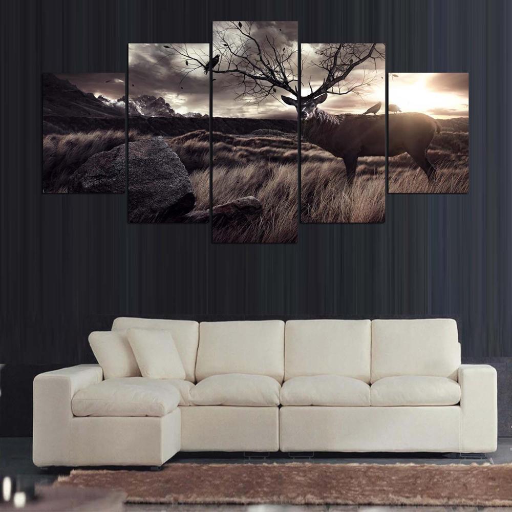 Deer Buck Antler Tree Wildlife Animal Canvas Wall Art
