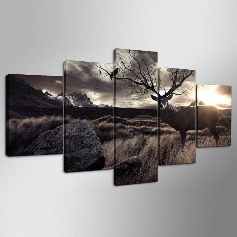Deer Buck Antler Tree Wildlife Animal Canvas Wall Art