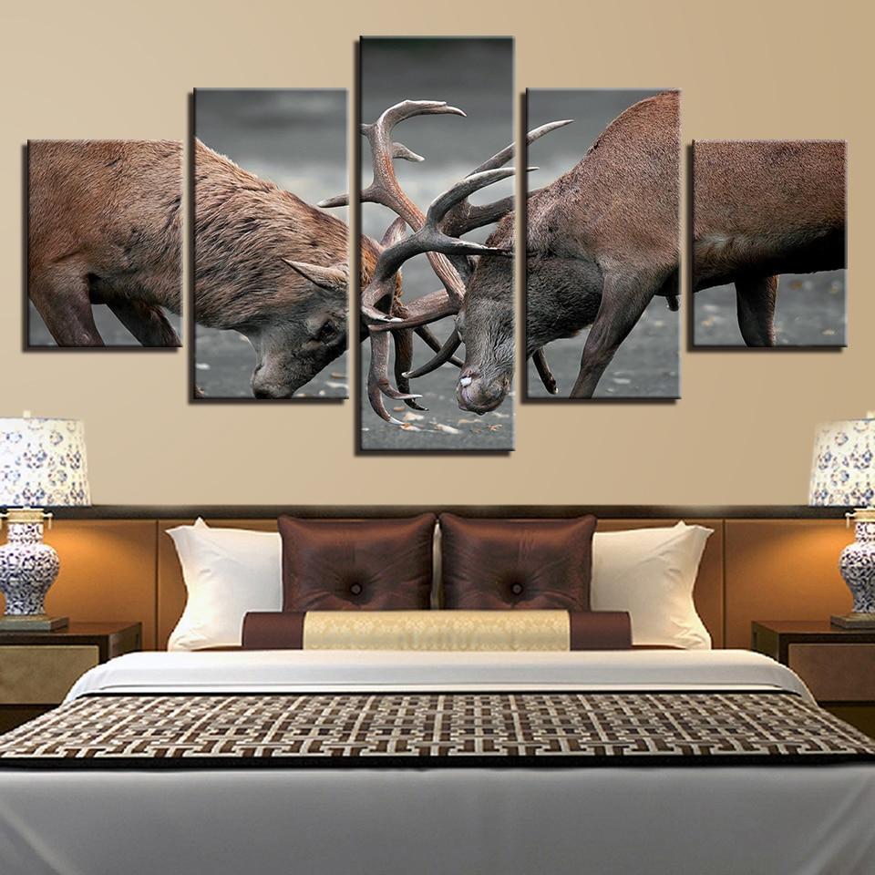 Deer Fighting Animal Canvas Wall Art