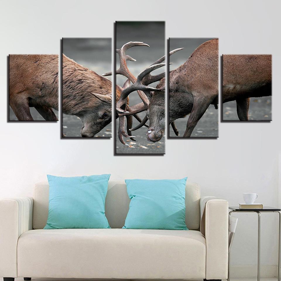Deer Fighting Animal Canvas Wall Art