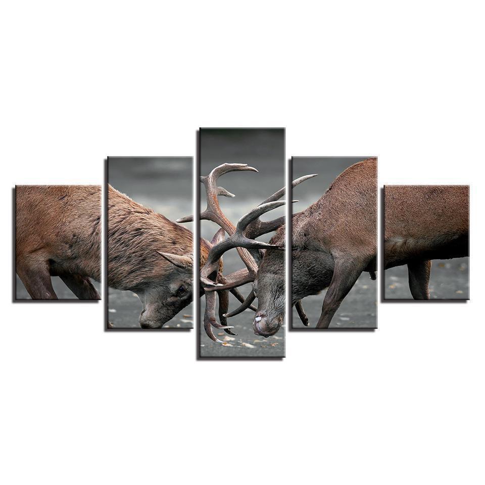 Deer Fighting Animal Canvas Wall Art