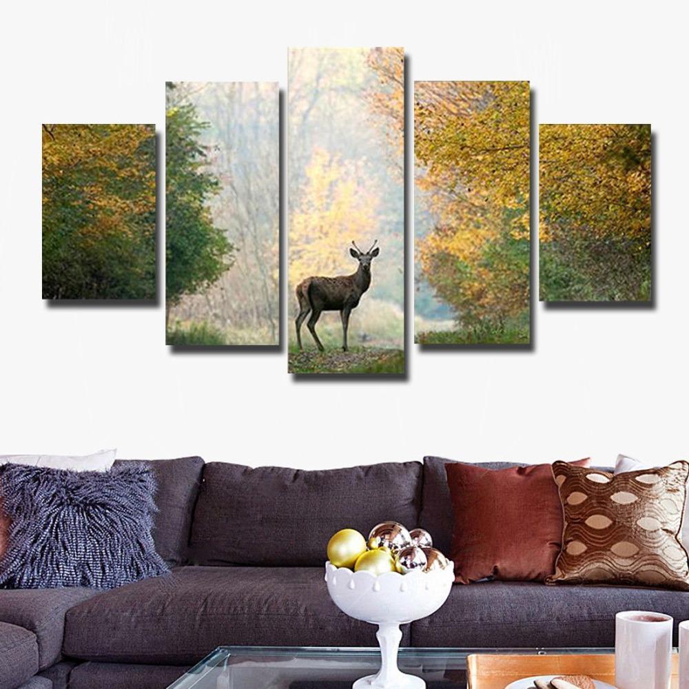 Deer Forest Tree Animal Canvas Wall Art