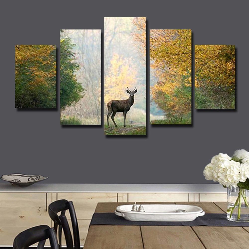 Deer Forest Tree Animal Canvas Wall Art