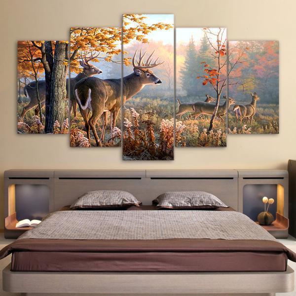 Deer In Forest Animal And Nature Canvas Wall Art