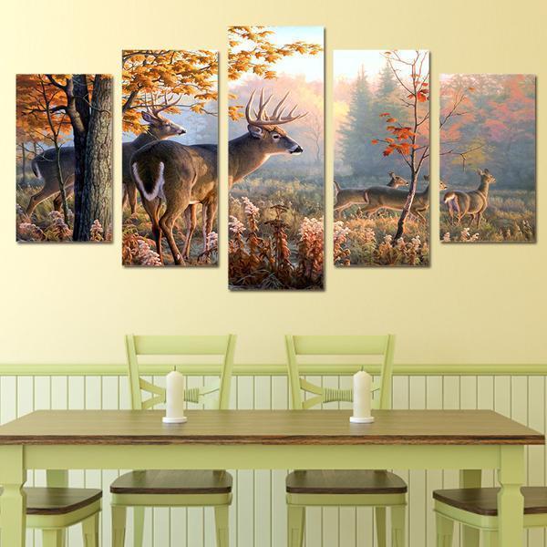 Deer In Forest Animal And Nature Canvas Wall Art