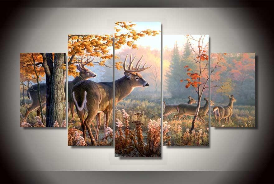 Deer In Forest Hunters Nature Animal Canvas Wall Art